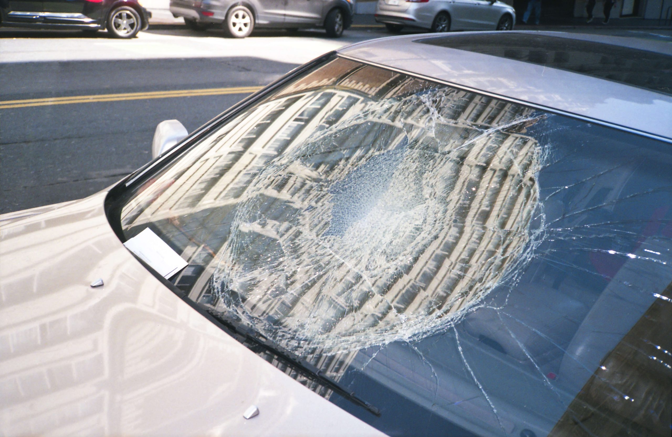 cracked and smashed windshield