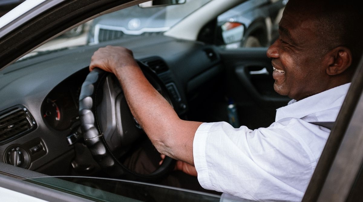 Man in a car with airbags
