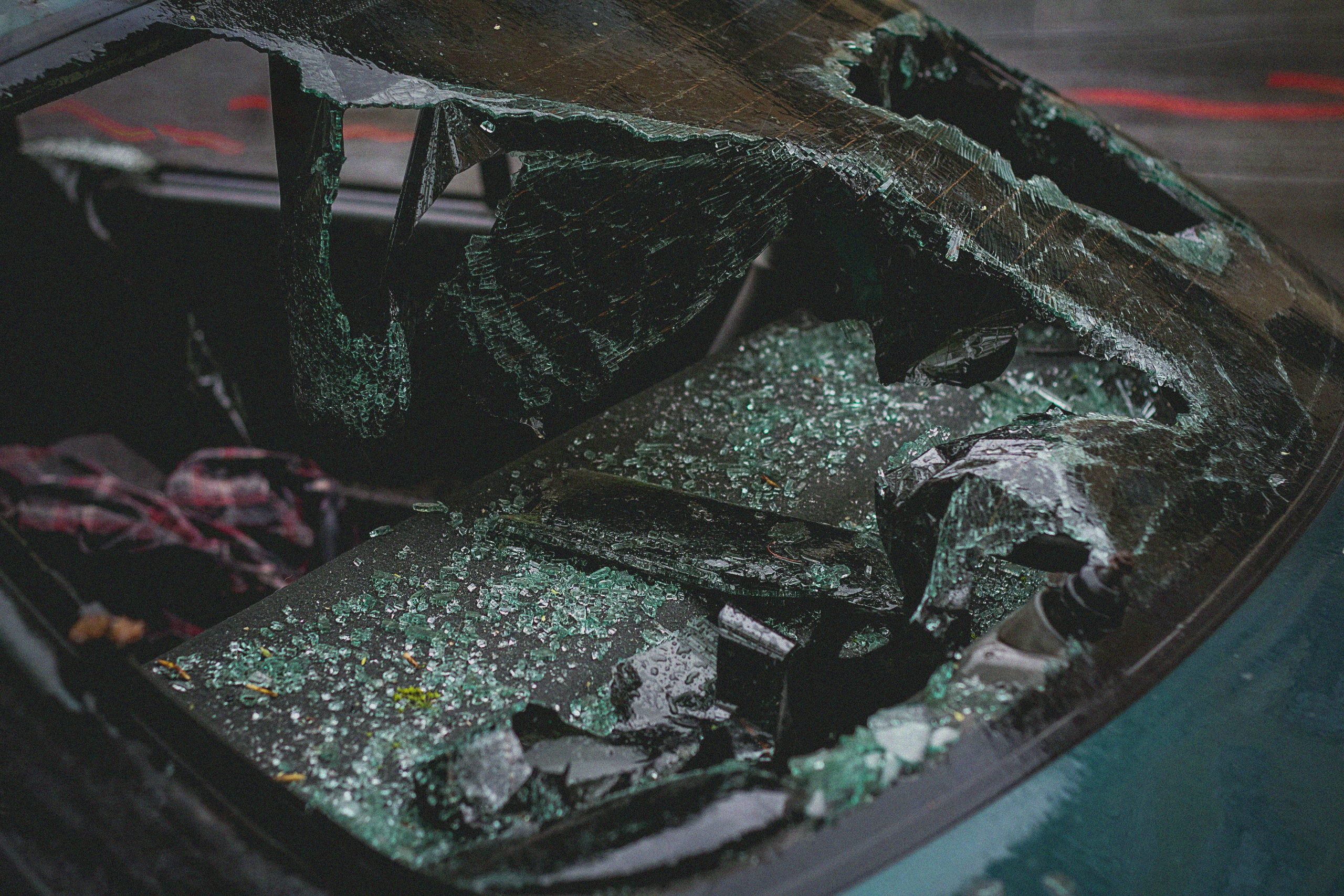 windshield completely shattered