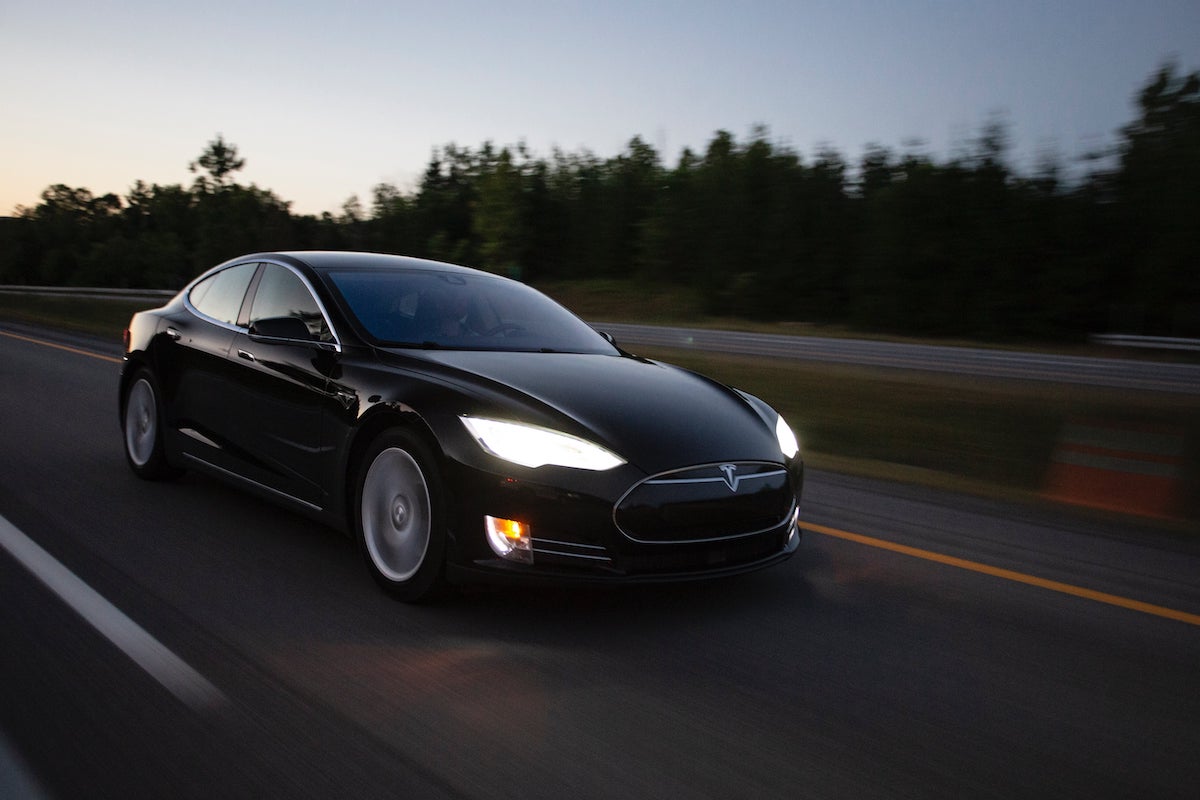 tesla driving at night